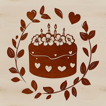A colorful floral-patterned birthday cake with candles on top, designed as a vector graphic.