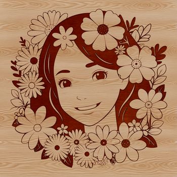 A simple, hand-drawn illustration of a woman surrounded by floral patterns.