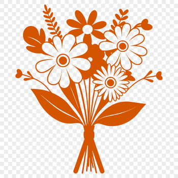 A hand-drawn design featuring a colorful bouquet of flowers in various shapes and sizes.