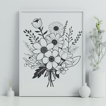 A digital bouquet of colorful flowers arranged in a decorative shape, suitable for various design applications.