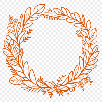 A graphic illustration of a decorative wreath with multiple flowers and foliage.