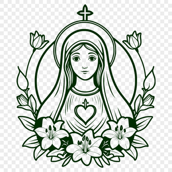 An intricately designed floral illustration of the Immaculate Heart, suitable for vector art projects.
