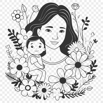 A simple illustration of a woman holding a bouquet of flowers.