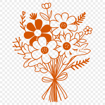 A hand-drawn bouquet of colorful flowers with varying petal shapes and sizes.
