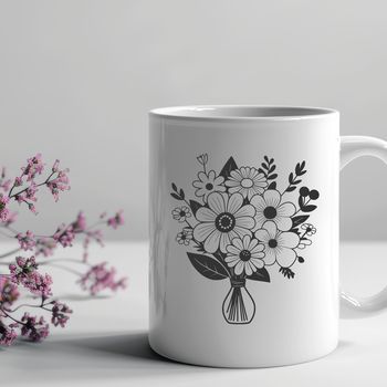 A hand-drawn bouquet of flowers in various colors and shapes, suitable for digital cutting and crafting.