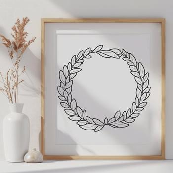 A floral patterned wreath design made from interconnected loops.