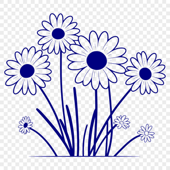 A simple illustration of a daisy flower in white and yellow petals on a green stem.