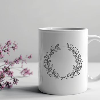 A stylized floral wreath designed with clean lines and minimalist elements.