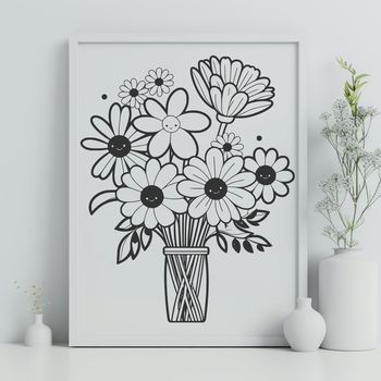 A colorful bouquet of flowers in a decorative arrangement, ideal for wedding decorations or Mothers Day gifts.