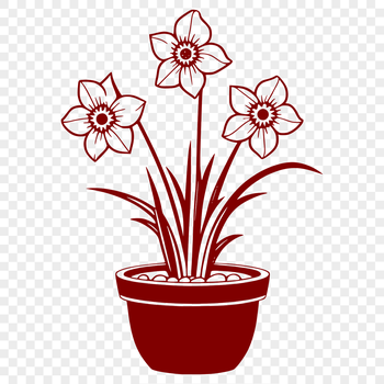 A yellow daffodil flower growing out of a small clay pot on a decorative table.