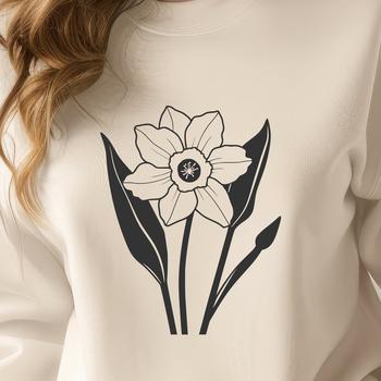 A simple illustration of a daffodil flower with trumpet-shaped blooms, ideal for crafting and design projects.