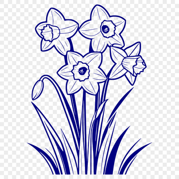 A colorful illustration of a blooming daffodil flower with trumpet-shaped petals.