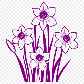 A digital illustration of a single daffodil flower with yellow petals and green stem.