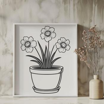 Close-up illustration of a single white daffodil in a flower pot, suitable for crafting and design projects.