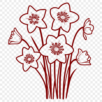 A stylized illustration of a daffodil flower in various colors, suitable for vector graphics.