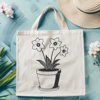 A simple illustration of a daffodil in a flower pot, suitable for vector graphics.
