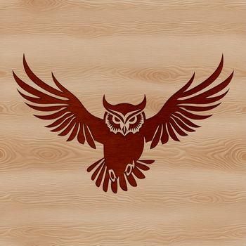 A realistic illustration of a bird in flight, featuring a nocturnal owl with sharp talons and large wingspan.