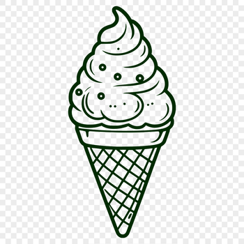 A colorful illustration of a single serving of creamy ice cream in a cone.