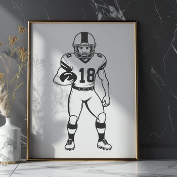 An illustration of a football player wearing a helmet, ready to play the sport.