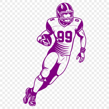 A vector illustration of a football player in action, wearing a helmet and holding the ball.