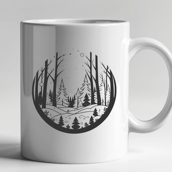A dense forest with tall trees and lush foliage in a vector format.