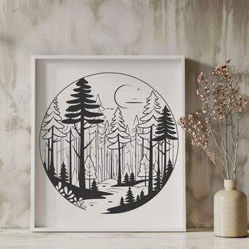 A detailed illustration of a forest with multiple trees, suitable as vector art for various design projects.
