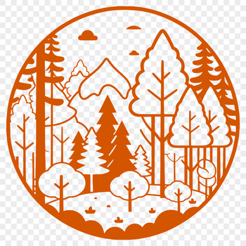 A dense forest with tall trees and lush foliage, suitable as vector art for graphic design projects.