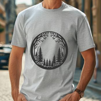 A vector graphic representation of a lush forest scene featuring multiple tree silhouettes.