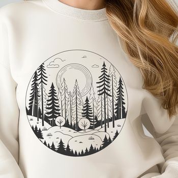 Illustrative forest landscape with multiple trees, ideal for vector art and design projects.