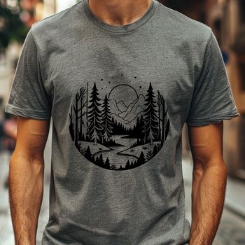 A digital illustration of a dense forest with multiple trees of varying sizes and foliage.