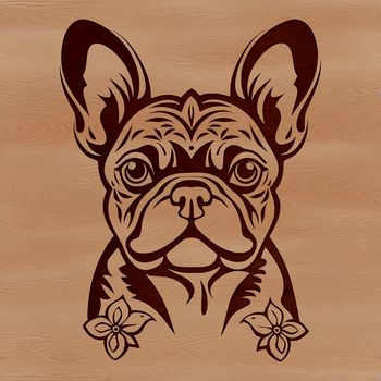An illustration of a French Bulldog's head with intricate floral patterns, suitable for digital crafting projects.