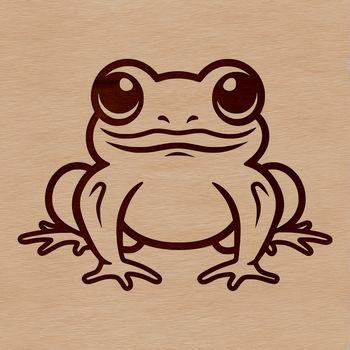 Simple line drawing of a cute frog in a playful pose.