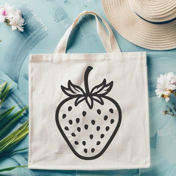 A simple illustration of a strawberry fruit with green leaves.