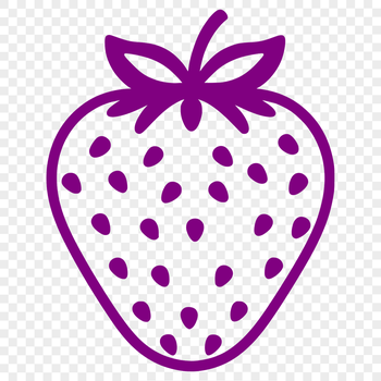 Illustrative vector art of a single ripe strawberry with green leaves.