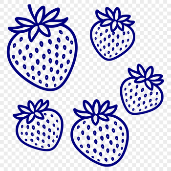 A digital illustration of a ripe red strawberry with green leaves, suitable for various design applications.