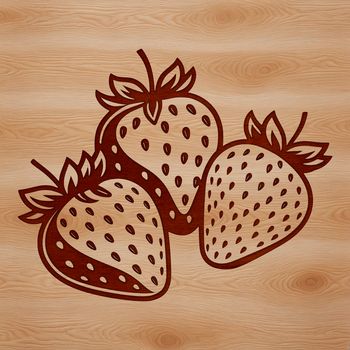 A stylized illustration of a ripe strawberry fruit.
