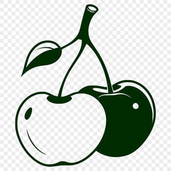 A stylized illustration of a single cherry fruit with a rounded body and stem.
