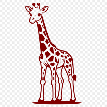 A stylized illustration of a giraffe with long neck and legs.