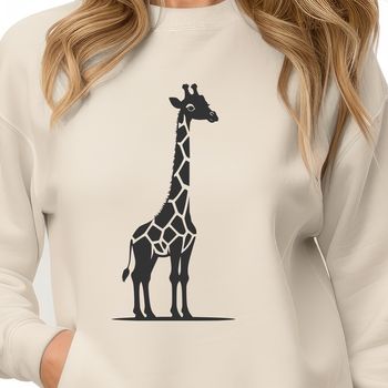 A tall, spotted giraffe with a long neck and legs, suitable for use in vector graphics design.