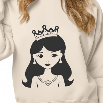 A young female princess with a crown and elegant dress, ideal for vector art designs.