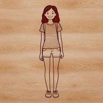 SVG illustration of a young female figure in simple line art style.