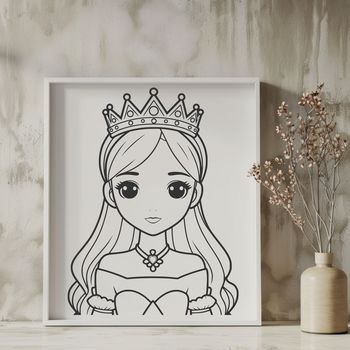 A regal young girl wearing a crown and royal attire in a vector design.