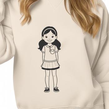 A simple line art illustration of a young girl.
