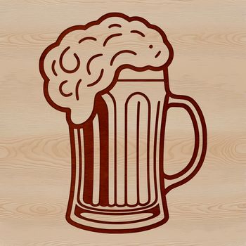 A clear glass containing a cold beer on a wooden table.