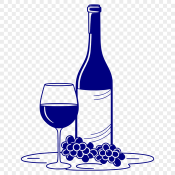 A high-quality vector illustration of a glass filled with red wine from a bottle.