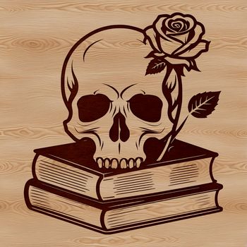 A stylized gothic skull with intricate details and ornate design elements.