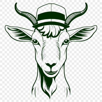 A stylized goat illustration with a hat, suitable for vector graphics and cutting machine designs.