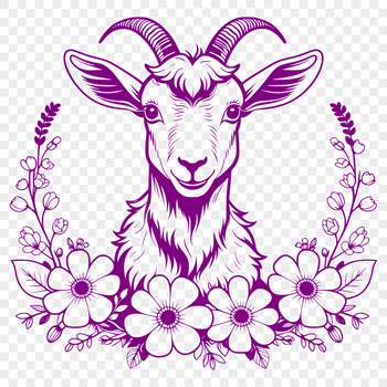 A stylized illustration of a goat in a farm setting.