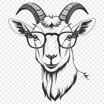 A farm animal with distinctive facial features wearing glasses, depicted in vector design.