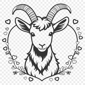 A stylized goat illustration featuring love hearts, suitable for vector art designs.